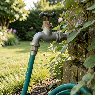 a garden tap with a hose attached