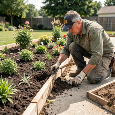 a landscaper laying edging along a path