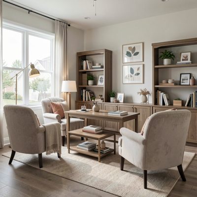 a therapist's consulting room with comfortable chairs