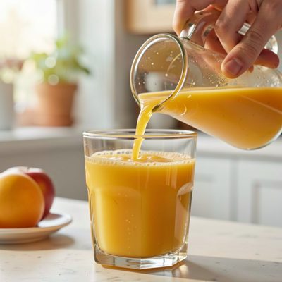 morning routine close-up of pouring freshly squeezed juice
