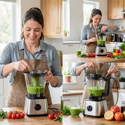health coach demonstrating proper juicing technique step by step