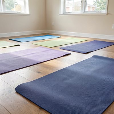 yoga mats laid out for beginner session