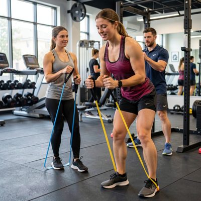 gym members using resistance bands
