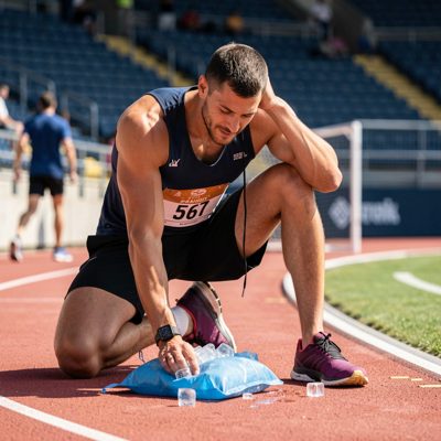 athlete cooling down with ice pack after sprint session