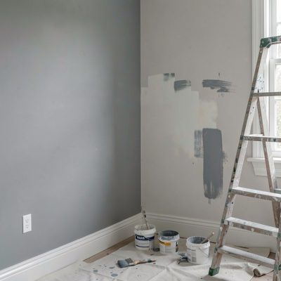 a corner of a room being repainted