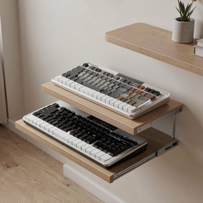 a small rack with a keyboard on a pull out shelf