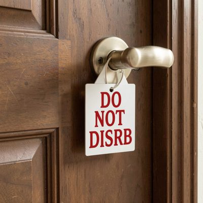 a do not disturb sign on a door handle