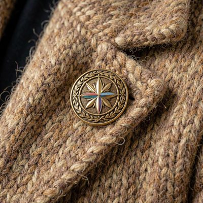 a brooch pinned to a wool coat