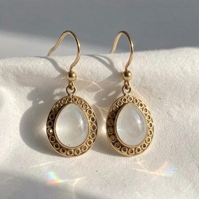 a pair of drop earrings catching the light
