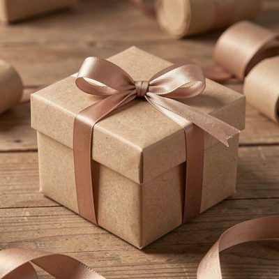 a gift box tied with a fine ribbon