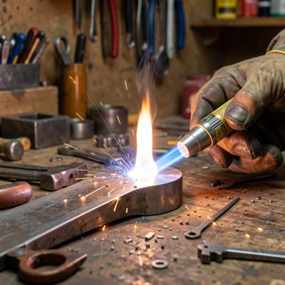 a jeweller's torch flame heating metal