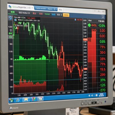 a trading screen with green and red figures