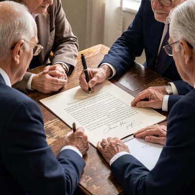 a will being signed with witnesses present