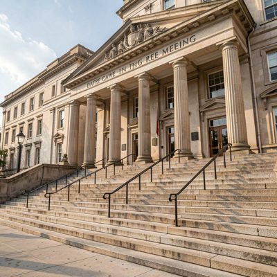 a courthouse exterior with stone steps