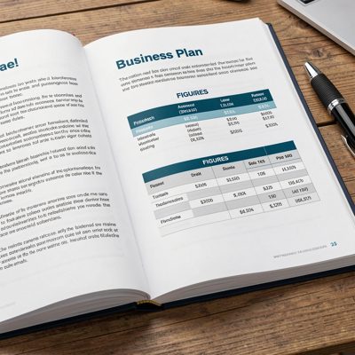 a business plan document open at the figures