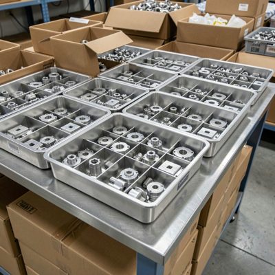 trays of finished components ready for packing