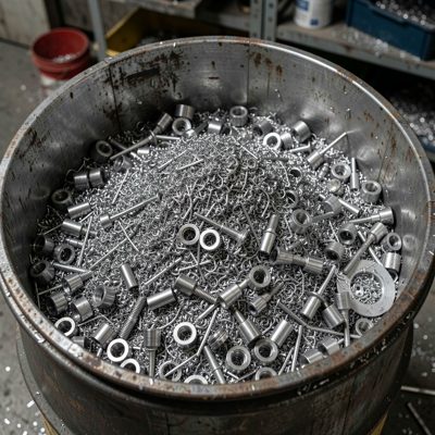 a barrel of machined swarf