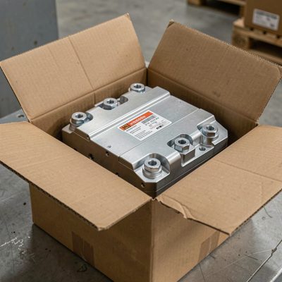 a finished assembly being boxed for shipping
