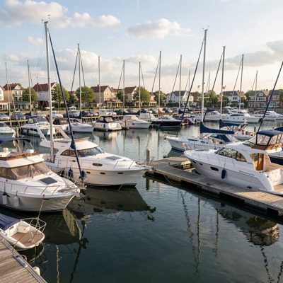 a marina with yachts and still water