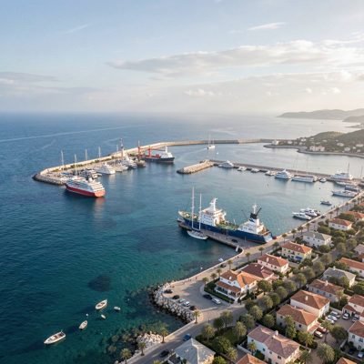 a coastal harbour seen from above