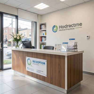 a reception desk in a medical practice