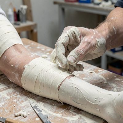 a plaster cast being applied to an arm