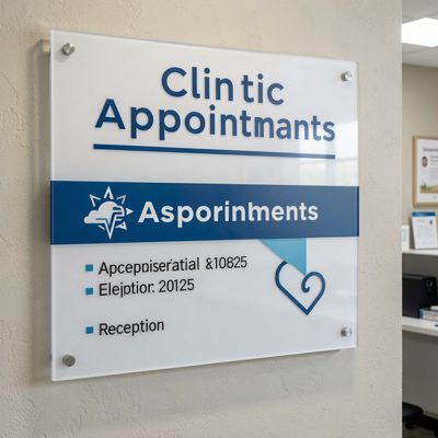 a clinic sign for appointments and reception