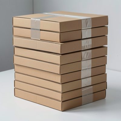 a stack of flat packed boxes ready to build