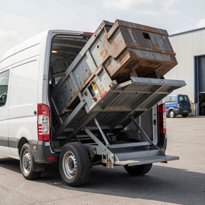 a van tail lift raising a heavy item