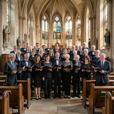a choir standing in rows in a church