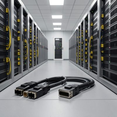 flat fc connectors prepared for bending in data center aisle