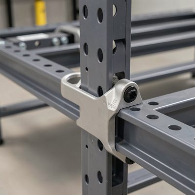 a bend radius guide fitted to the side of a rack