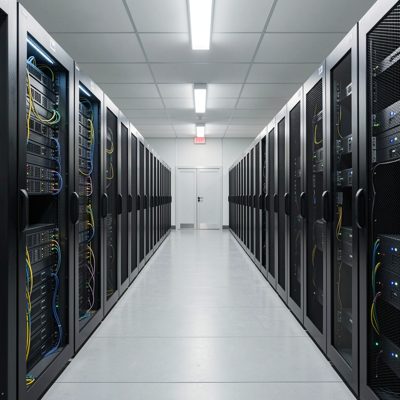 different rooms: server room, data center hallway shown