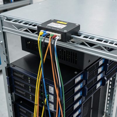 a top of rack switch with cables dropping to servers below