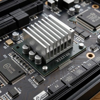 a motherboard vrm heatsink photographed close
