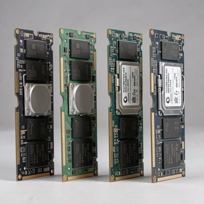 four ram modules standing upright in a row