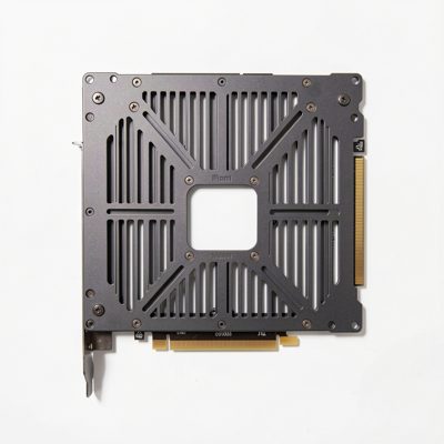 a graphics card backplate photographed from above, no logos, no text, no branding