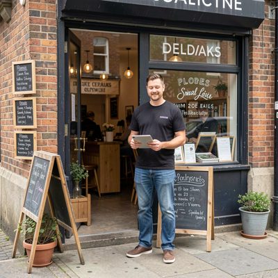 a small business owner outside their shop