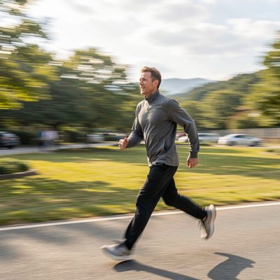 an adult person mid-stride captured in motion blur