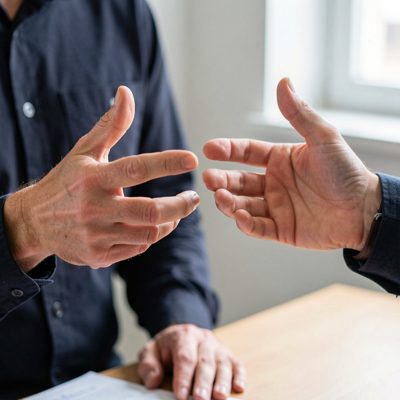 close up of adult hands gesturing while explaining something