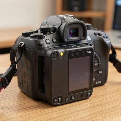 a battery grip being attached to a camera
