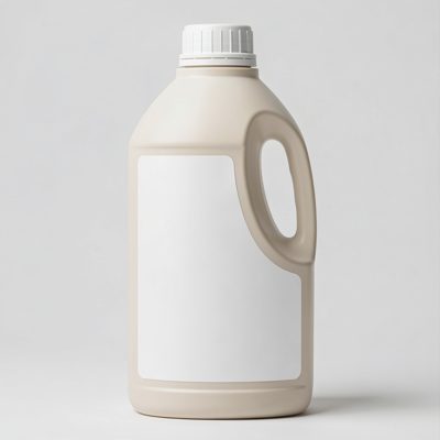 a laundry detergent bottle with a blank unprinted white label