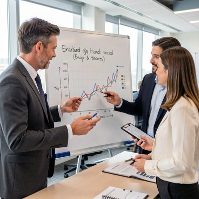 a financial adviser explaining a chart to a man and a woman