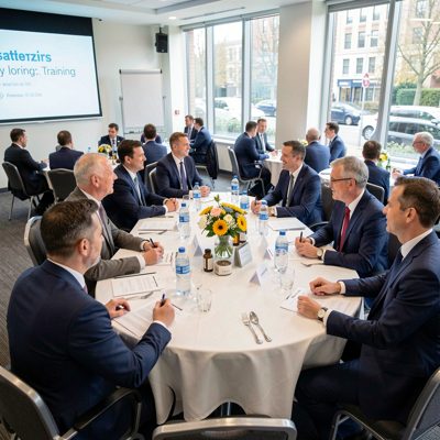 a training session with delegates at round tables
