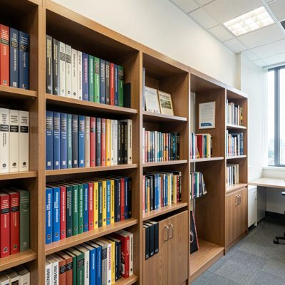 an office bookshelf of reference manuals