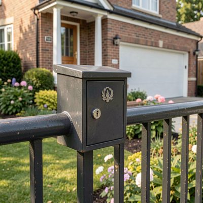 a keybox on a railing outside a property