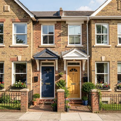 a duplex with two front doors side by side