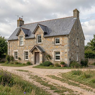 a stone farmhouse with a slate roof