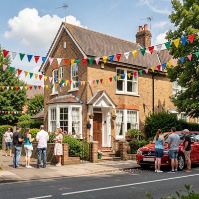 a house with bunting for a street party