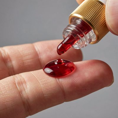 a pump of serum dispensed onto a fingertip
